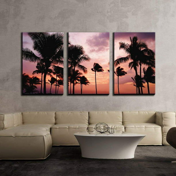 Palm Trees at Dusk Wall26 Canvas Art Wall Home Decor 16"x24"x3 Panels